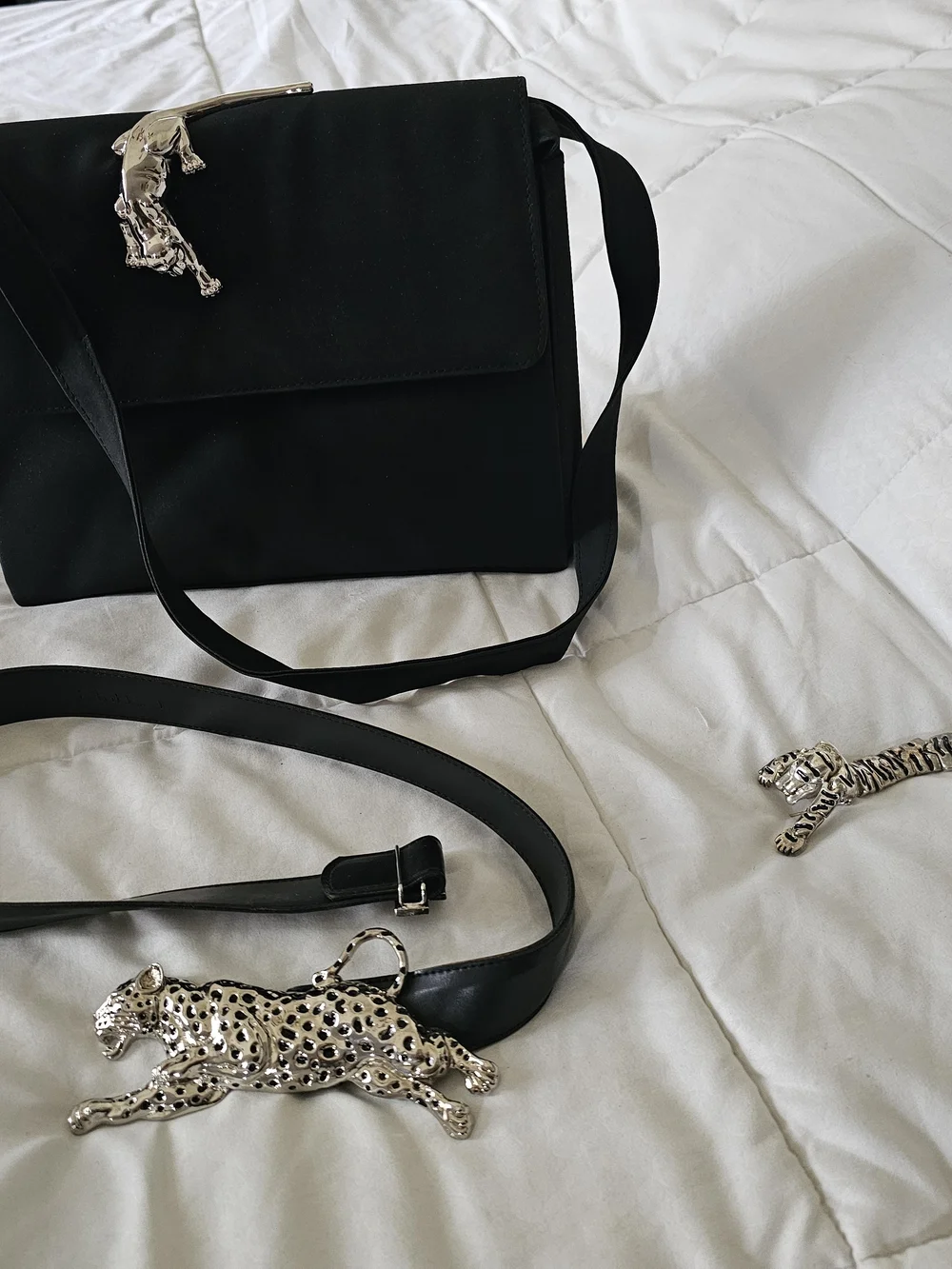 Gantos Black Shoulder Bag w/Silver Leopard Accent & Stylish Women’s Accessories